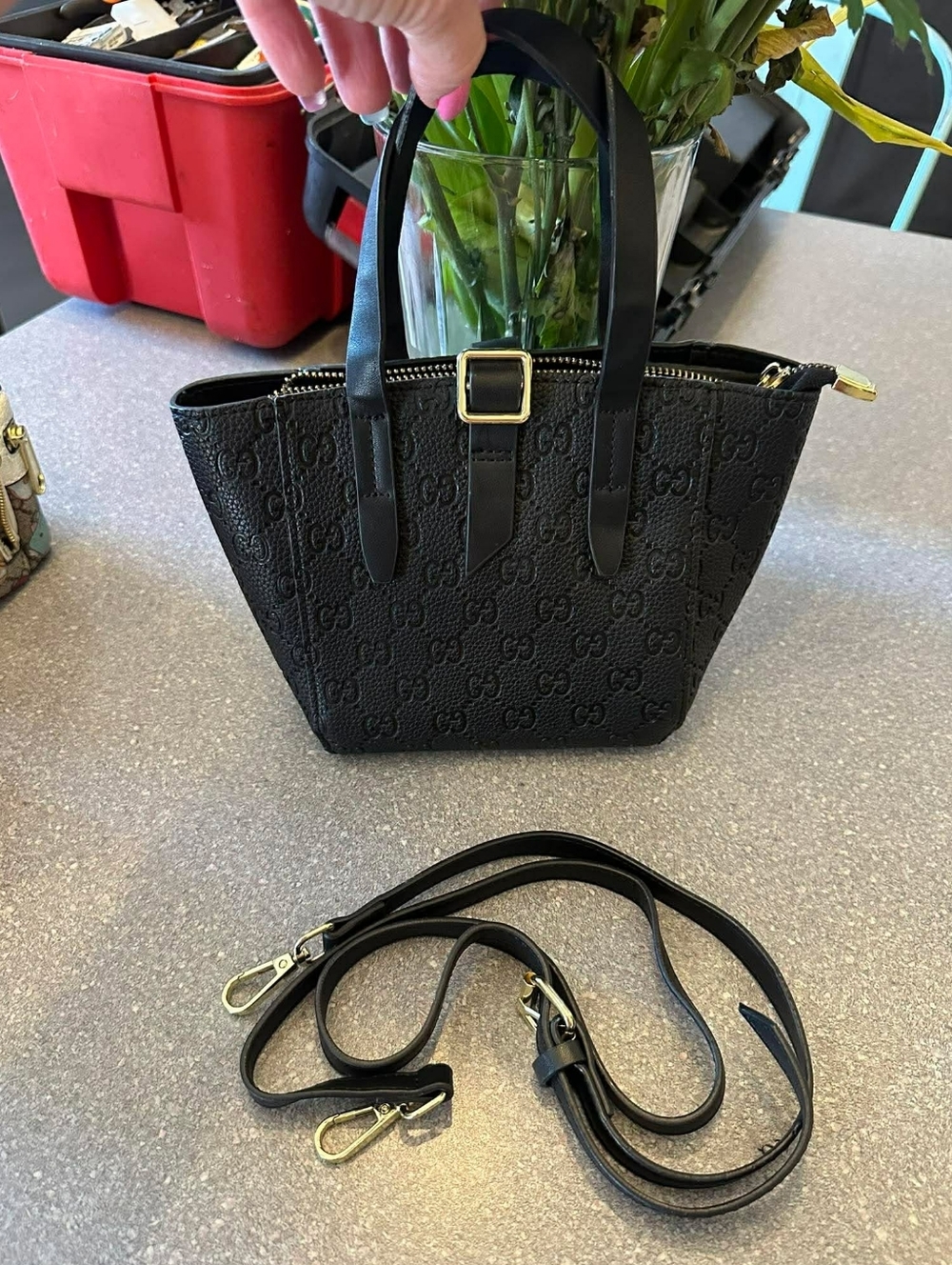 Black Women's Tote Bag with Detachable Strap